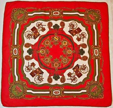 SCARF VINTAGE AUTHENTIC EQUESTRIAN ART ROYAL CARRIAGES CROWN SILK 33'' SQUARE