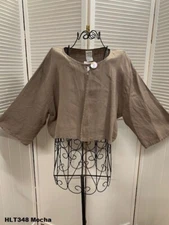HLT348 Mocha XLarge NWT Match Point Linen Shirt Blouse Bolero Button NEW Brown