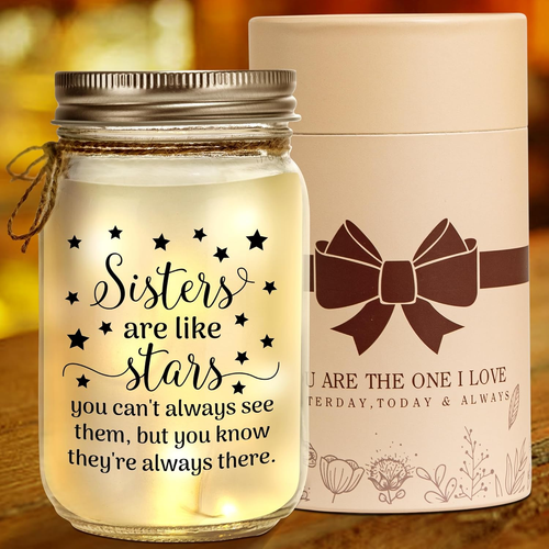 Mason Jar Night Light for Sister, Birthday Gifts for Women, Home Decoration Ligh