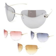Diva Leopard Jewel Hinge Rimless Curved Wrap Lens Sunglasses