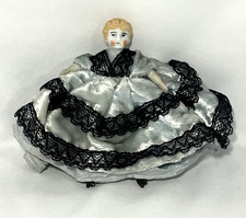 Antique German Miniature Lowbrow Blonde China Head Bisque Cloth Doll READ