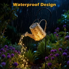 1X Solar Watering Can Warm White Lights Hanging Garden Decor for Yard Lawn Patio