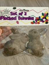 Brand New Set Of 2 Flocked Bunnies Brown Plastic Brown Eyes 3-4  