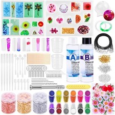 219Pcs Resin Kit: Molds, Epoxy, Dried Flowers, Foil, Jewelry Supplies