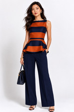 Banana Republic Top Size 2 Sleeveless Navy Blue Blouse Peplum Striped Womens