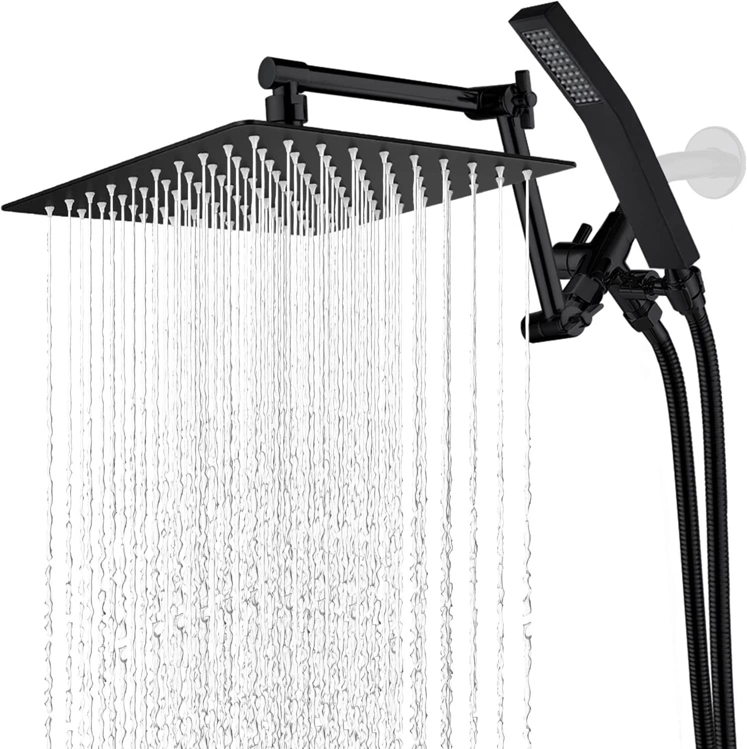 Black 10 in Shower Head With Handheld Shower 3 Diverter Rainfall Combo All Metal