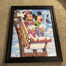RARE Mickey Mouse Minnie Donald  Daisy Coaster Print Picture Art Frame 19x23in