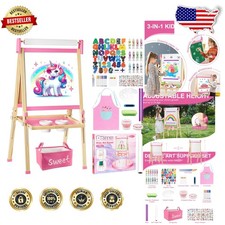 Deluxe Double-Sided Kids Easel, Magnetic Whiteboard Chalkboard, Pine, Gift Ready