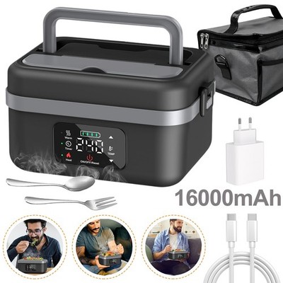 Elektrische Lunchbox 1.L Edelstahl mit 16000mAh Akku Timer Speisenwärmer Box