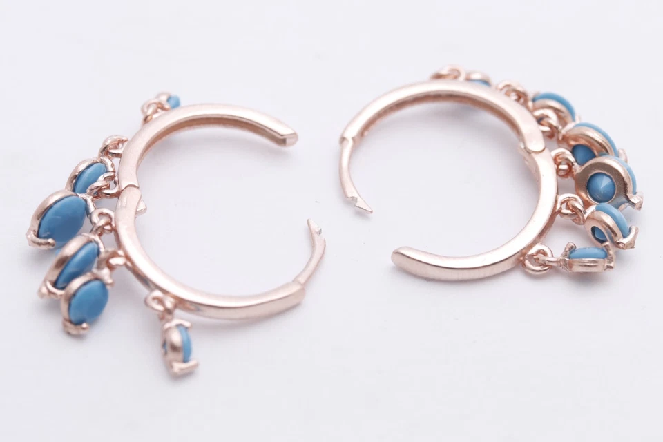 ¡Nuevo! Pendiente aro turco hecho a mano forma redonda turquesa 925 oro rosa Foto 4 de 4