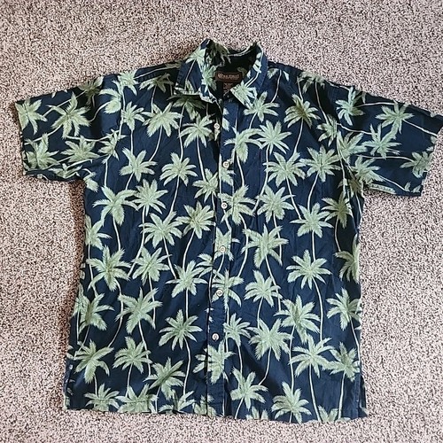 Cooke Street Hawaiihemd Herren Med Navy Blau Grün Palme Aloha Knopfleiste