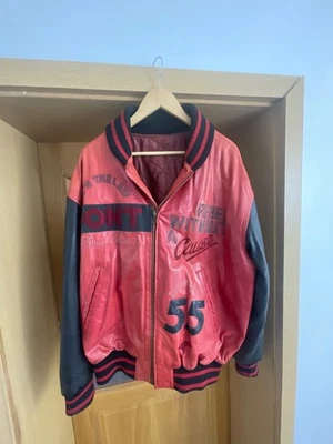 Iceberg H. Lederjacke Gr. 52  bestickt Reißverschluss Taschen Mottojacke USA - Bild 1 von 4