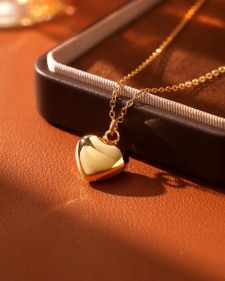 18K Yellow Gold Over 3D Heart Pendant with 18'' Necklace Minimalist Jewelry Gift