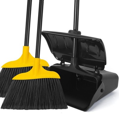 Dustpan Duty Broom Set 2 Brooms Indoor Outdoor Yellow Commercial Heavy Upright