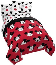 Bed Set Full 5 Piece Mickey Mouse Comforter Sheets Disney Red Franco Cute Faces
