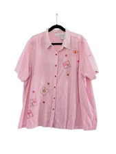 Vtg White Stag Embroidered Top Blouse Shirt Women Size 33/24 Striped Cotton Plus