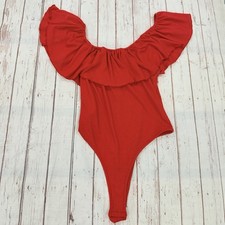 Red off the shoulder ruffle bodysuit ribbed stretchy size 2 XL