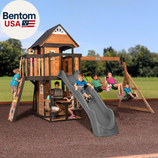 Canyon Creek Cedar Wood Swing Set with Wave Slide, Clubhouse, Play Kitchen, Picn