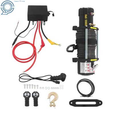 12000lbs 12V Synthetic Rope Electric Winch w/ Wireless + Wired Remote Control