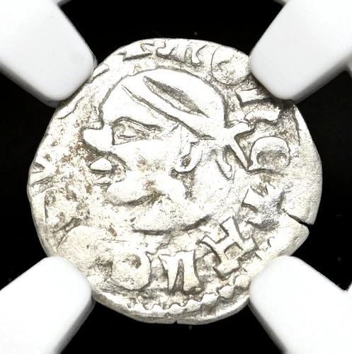 MEDIEVAL HUNGARY. Ludwig I, 1342-1382 AD. Silver Denar. Saracen, NGC VF35