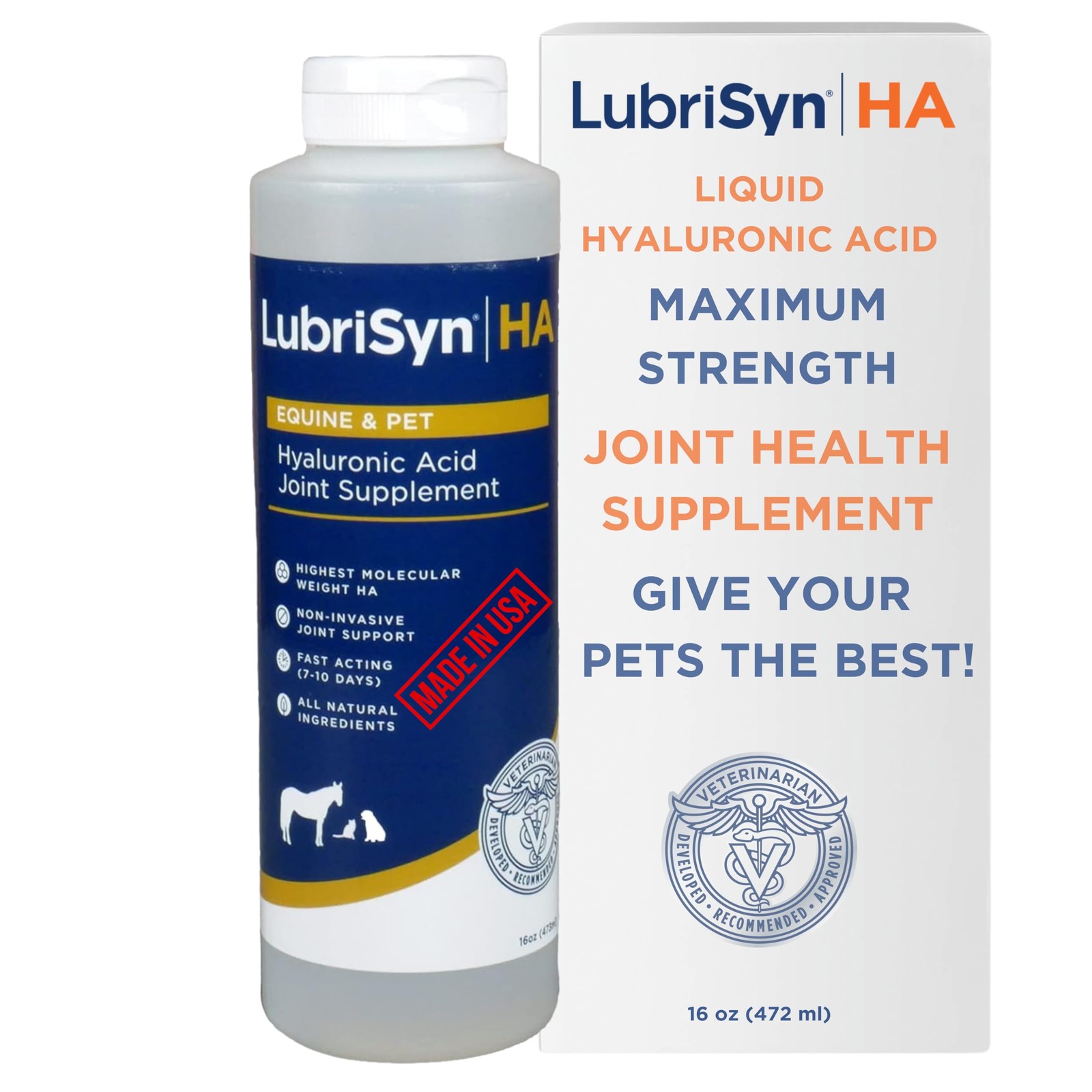 LubriSynHA Hyaluronic Acid Joint Support for Dogs Cats Horses 16oz All-Natural