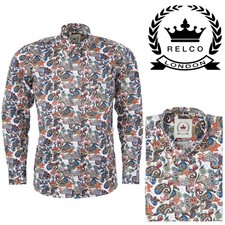 Relco Men's Blue White Paisley Long Sleeve Button Down Collar Vintage 60's Shirt