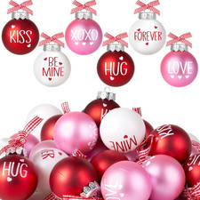 24Pcs Valentine's Day Hanging Ornaments, Red Pink White Baubles for Decor