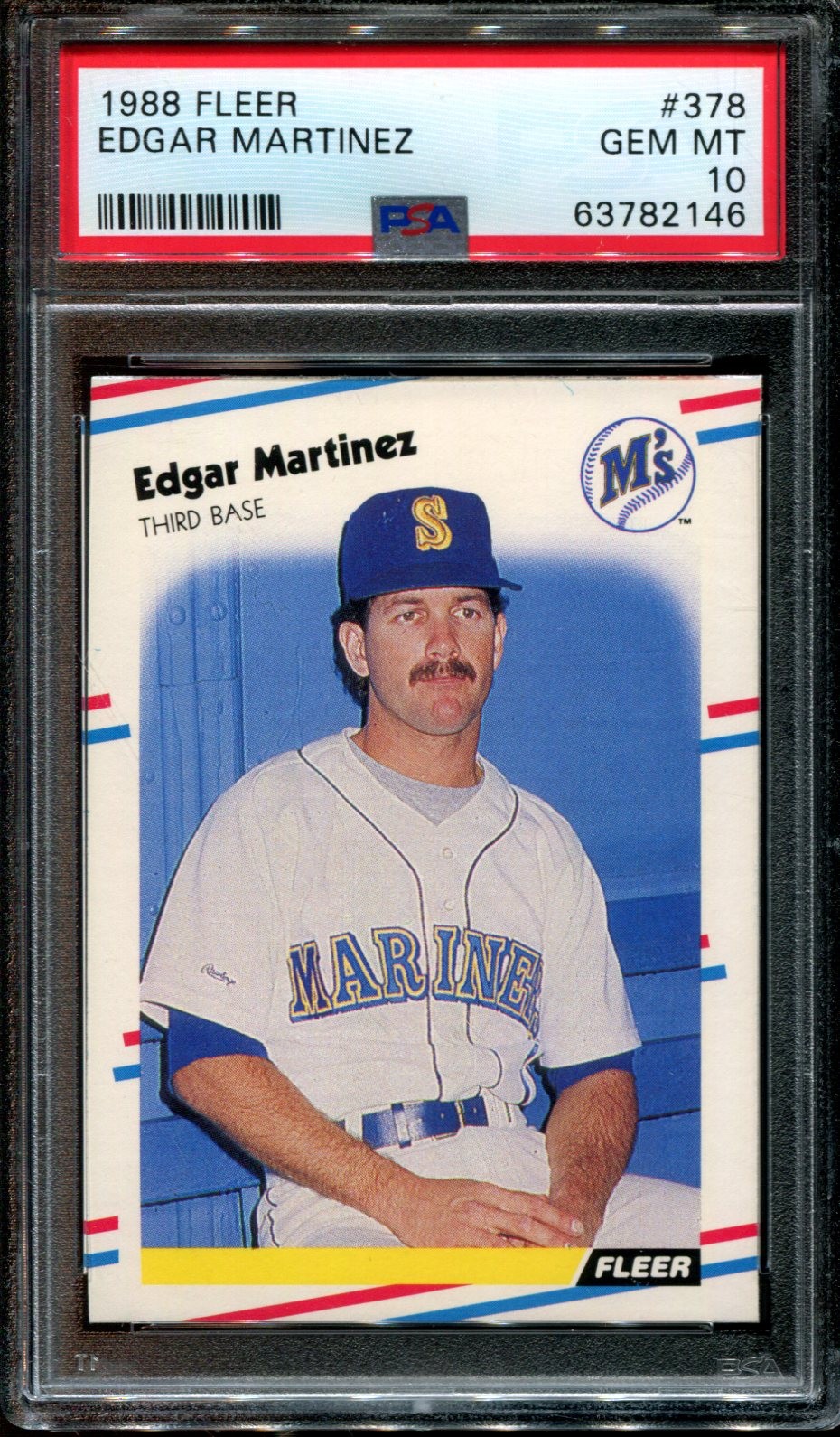 1988 FLEER #378 EDGAR MARTINEZ RC MARINERS HOF PSA 10