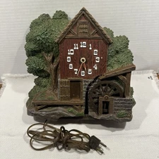 Vtg Spartus Water Wheel Mill Electric Mantle - Clock UNTESTED Water Missing