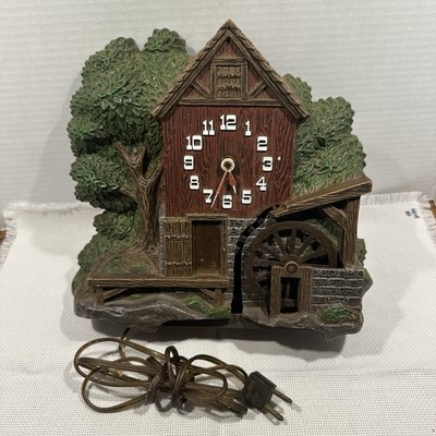 Vtg Spartus Water Wheel Mill Electric Mantle - Clock UNTESTED Water Missing