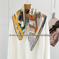 Sallys 70% Cashmere & 30% Silk Village Print Double Face Neck Collar Scarf 26"