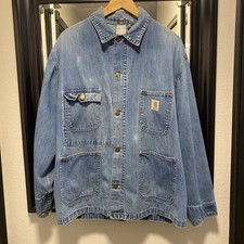 Vintage 80s Carhartt unlined Denim Chore Coat Mens size 42 Union Made In USA