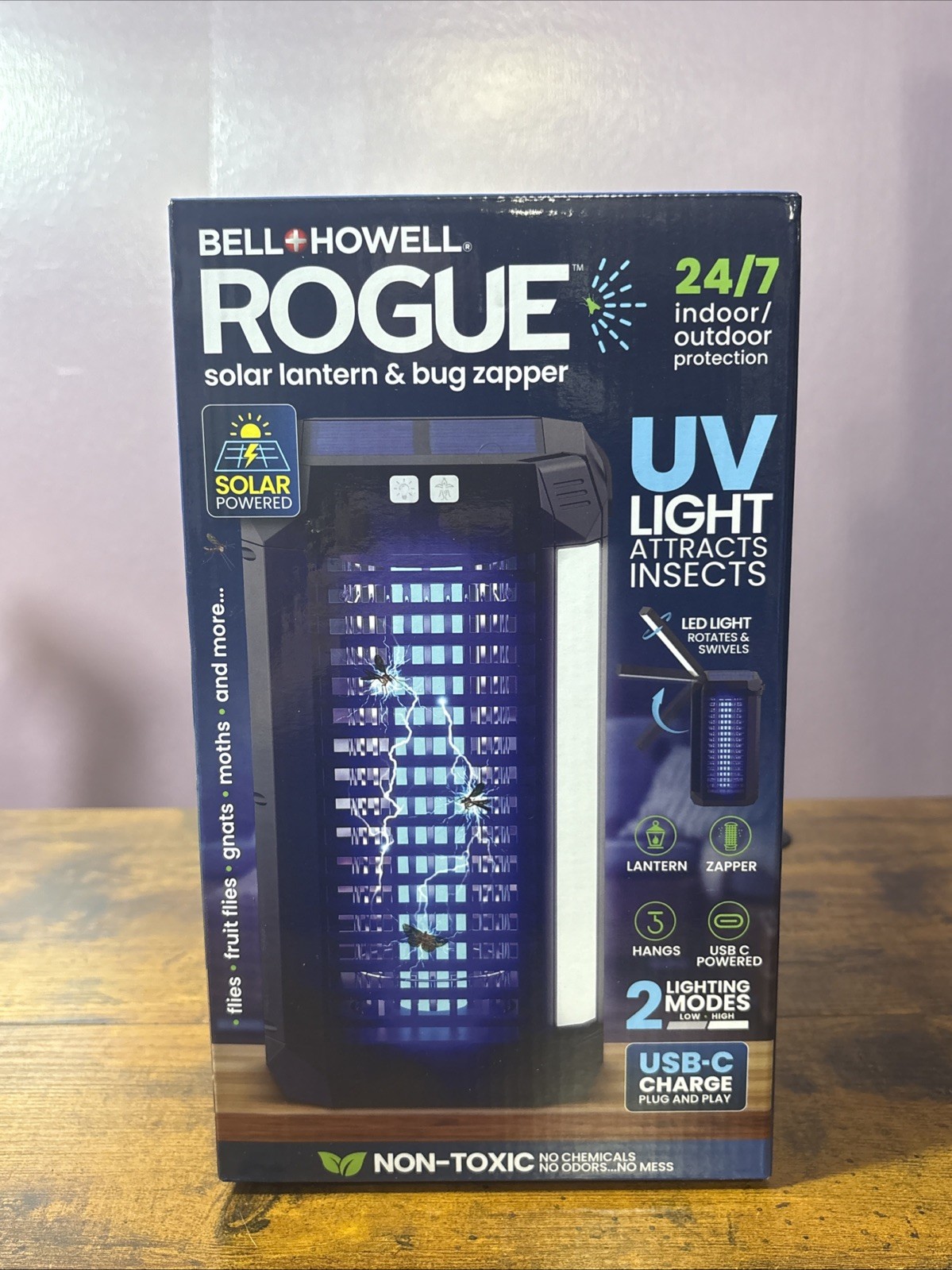 New Bell & Howell Rogue 24/7 Solar Lantern Bug Zapper UV Lig