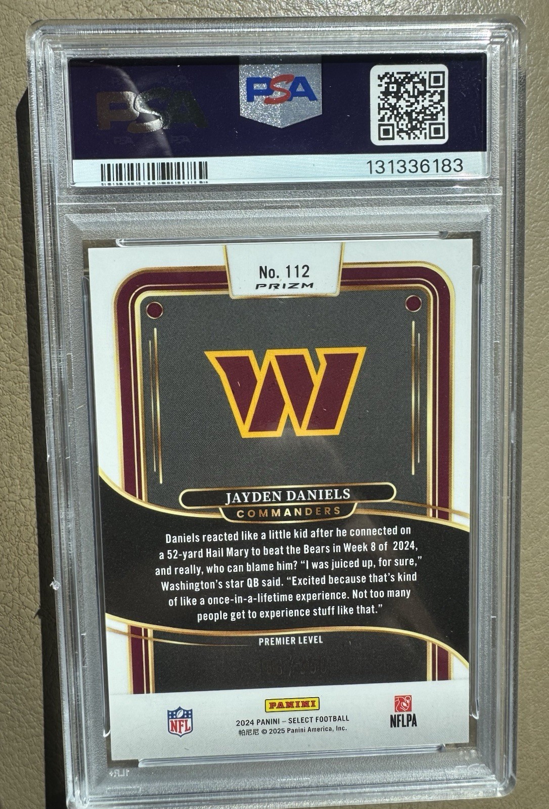 2024 Panini Select - Premier Level Jayden Daniels #112 Purple Shock Prizm /360 view 2