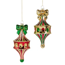 RAZ Imports Christmas Red Green Coquette Bow Fairground Finial Ornament Set