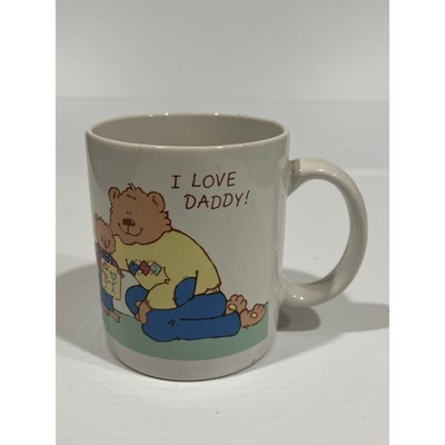 Vintage 1985 Hallmark I Love Daddy Mugs Bear Coffee Cup White Ceramic 80s