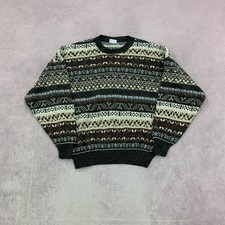Vintage abstract knitted jumper Patterned Grandad chunky knit sweater Men's L
