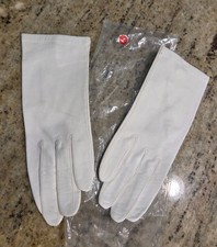 New Vintage Womens Size M 7 White Leather Formal 8.5" Long Gloves Pearly Button
