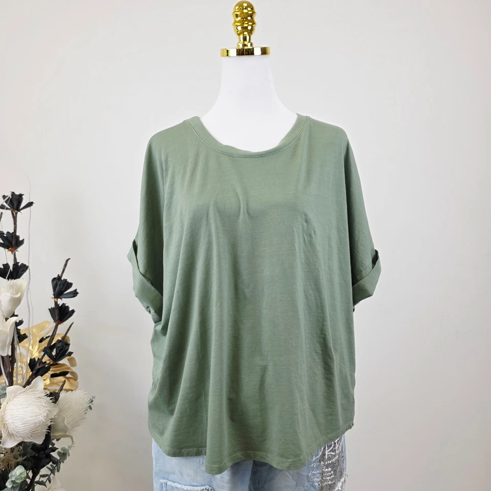 Damen Basic Shirt Größe 38 40 42 44 Italy T-Shirt Olive Jersey Tunika - Bild 4 von 4