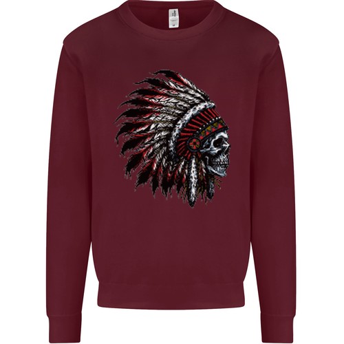 Indian Skull Headdress Biker Motorcycle Kids Sweatshirt Jumper - Picture 3 of 29