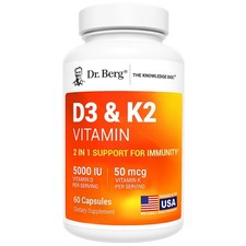 Dr. Berg Maximum Strength 7-in-1 Vitamin D3 K2 5000 IU  60 Count Pack of 1 