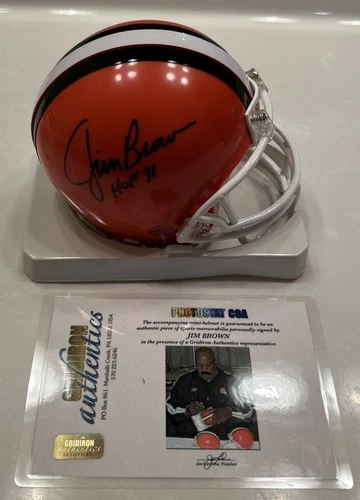 Jim Brown Autographed Riddell Mini Football Helmet HOF 1971 comes with COA
