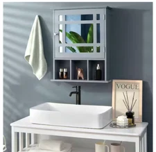 Gymax Mirrored Medicine Cabinet Bathroom Wall Mounted Storage W/Adjustable Shelf
