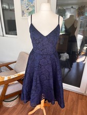 Goddiva Occasion Prom Formal Dress Lace Navy Blue 10 Wedding Ball Evening