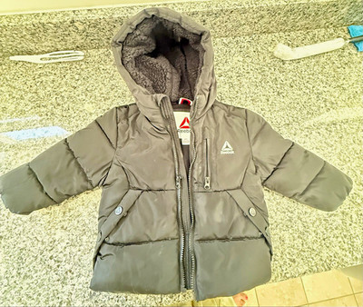 Reebok Kids 2T Gray Hooded Lined Puffer Jacket Zip Closure Pockets