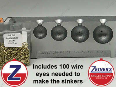 3435 New Do It Cannon Ball Sinker Mold w/#1 Brass Wire Eyes 1/2 thru  1/2