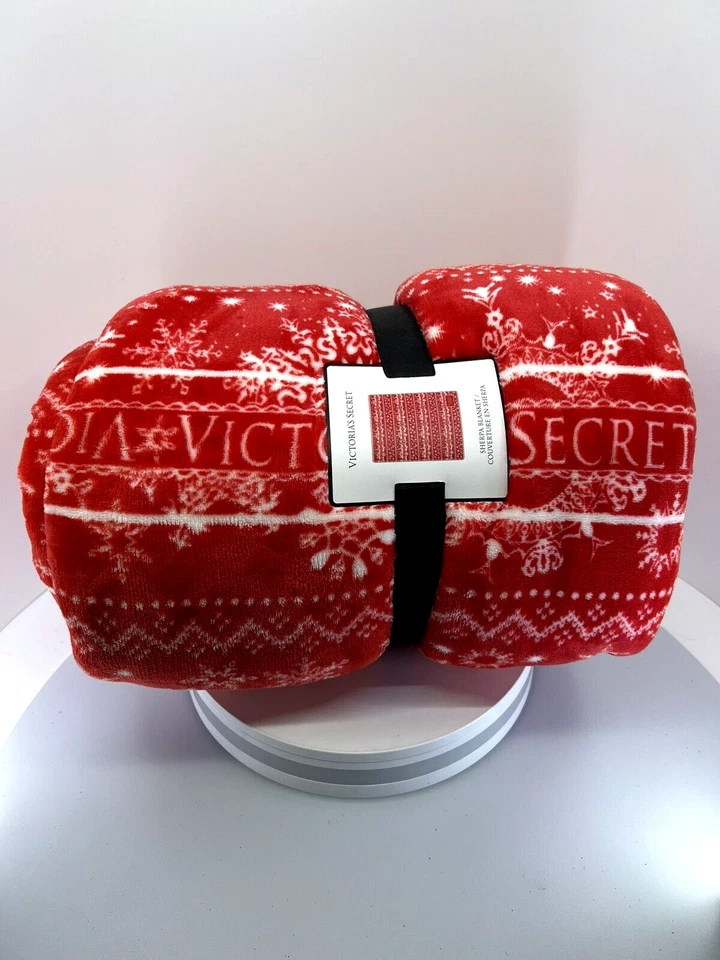 VICTORIA'S SECRET Sherpa Fleece Vacaciones Manta Acogedora 50X60 Rojo Copo de Nieve Foto 2 de 4
