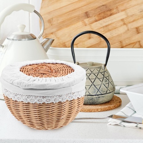 Durable Round Serving Basket with Lid - 9.84" Wicker Food Storage Solution - Picture 4 of 11