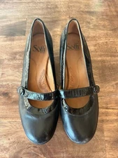 Sofft - Womens Flats Black Leather Slip On Mary Jane Shoe Strap Round Toe 7