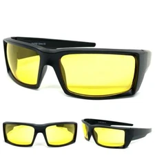 Biker Wrap Sport Safety SUN GLASSES Eyewear Day Night Driving Riding Yellow Lens